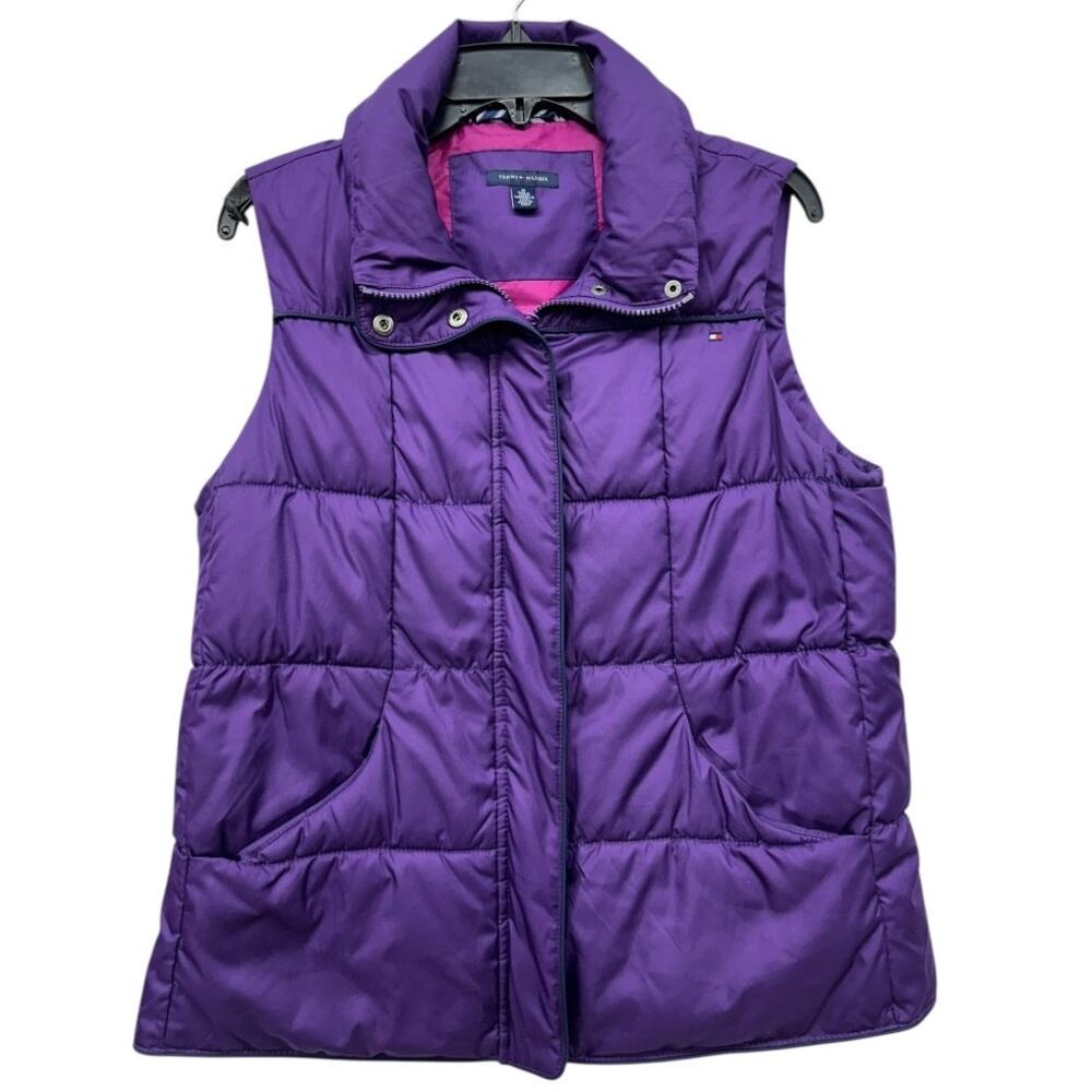 Tommy Hilfiger Women's Puffer Vest Size Medium Purple Pink Quilted Full Zip Warm